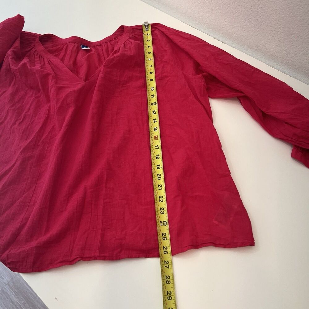 Old Navy Women’s Long Sleeve Red Pink Semi Sheer Top Blouse - Picture 8 of 8